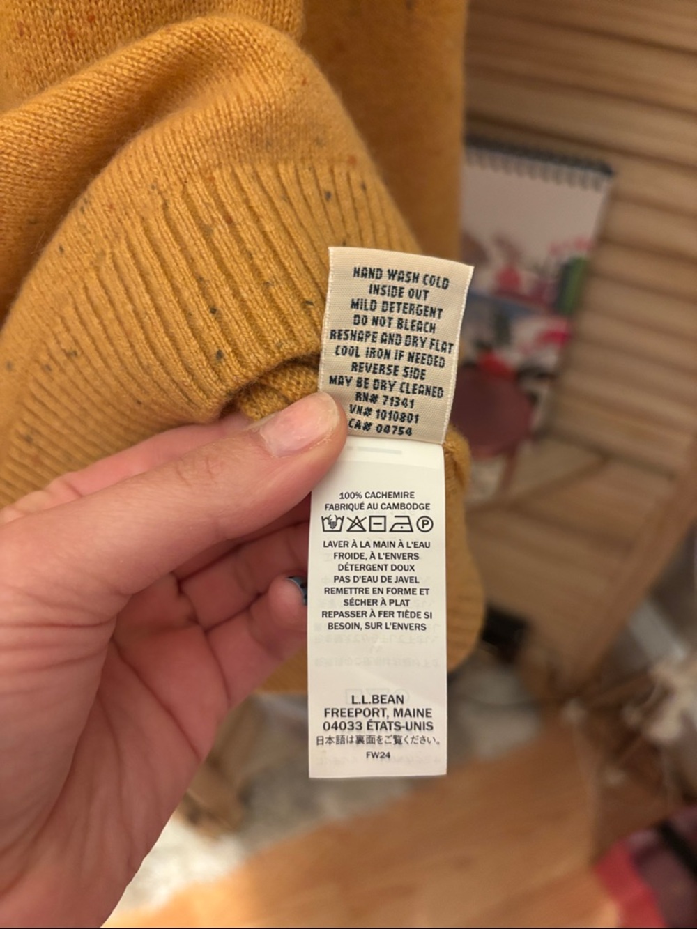 NWT L.L. Bean Women's Mustard Cashmere Crewneck Sweater - Picture 4 of 5